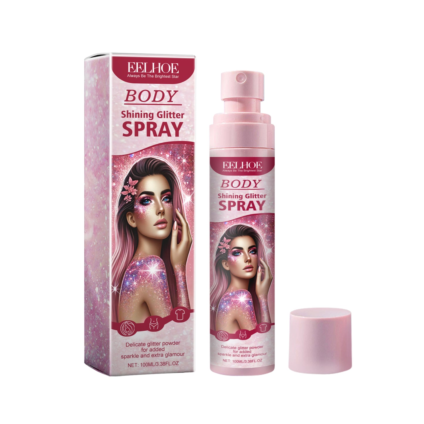 Body Glitter Spray – Long-Lasting Shimmer Highlighter for Face & Body | Vitamin E Formula