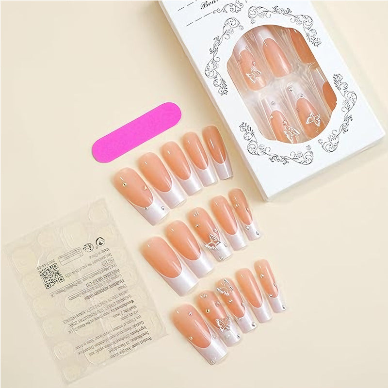 Diamond Butterfly Press-On Nails | 24-Piece Long Square Tip Set