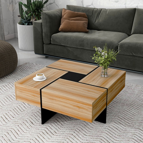 Square Coffee Table with Hidden Storage - 31.5" Extendable Sliding Top, High-Gloss Brown Finish