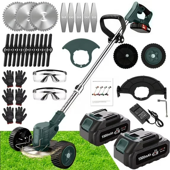 21V Cordless Weed Eater with Wheels - 3-in-1 Electric String Trimmer, Edger & Lawn Mower