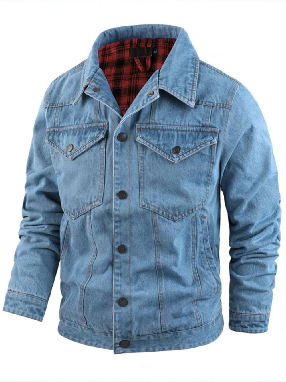 Men's Snap Button Denim Jacket – 95% Polyester, Western Style & Pocketed