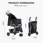 3-Wheel Pet Stroller for Dogs & Cats | Jogging Stroller with Storage