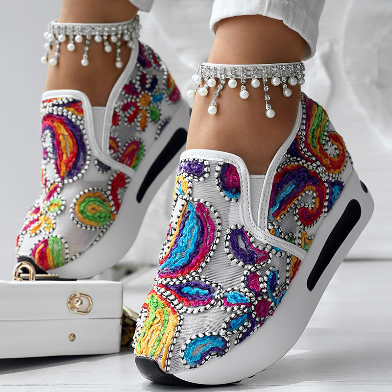Women's Paisley Print Slip-On Sneakers - Lightweight Casual Walking Shoes
