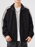 Men's Striped Shoulder Zip-Up Jacket – 95% Polyester, Stretch Fit & Pocketed | Sizes M–2XL