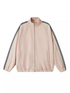 Men's Striped Shoulder Zip-Up Jacket – 95% Polyester, Stretch Fit & Pocketed | Sizes M–2XL