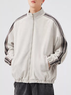 Men's Striped Shoulder Zip-Up Jacket – 95% Polyester, Stretch Fit & Pocketed | Sizes M–2XL