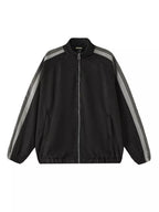 Men's Striped Shoulder Zip-Up Jacket – 95% Polyester, Stretch Fit & Pocketed | Sizes M–2XL