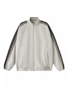 Men's Striped Shoulder Zip-Up Jacket – 95% Polyester, Stretch Fit & Pocketed | Sizes M–2XL