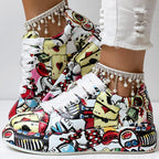 Women's Geometric Print Low-Top Sneakers | Lace-Up Casual Shoes with Thick Rubber Sole