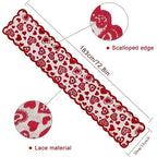 Valentine's Day Lace Table Runner - 13x72 Inch Heart Design for Wedding & Party Decor