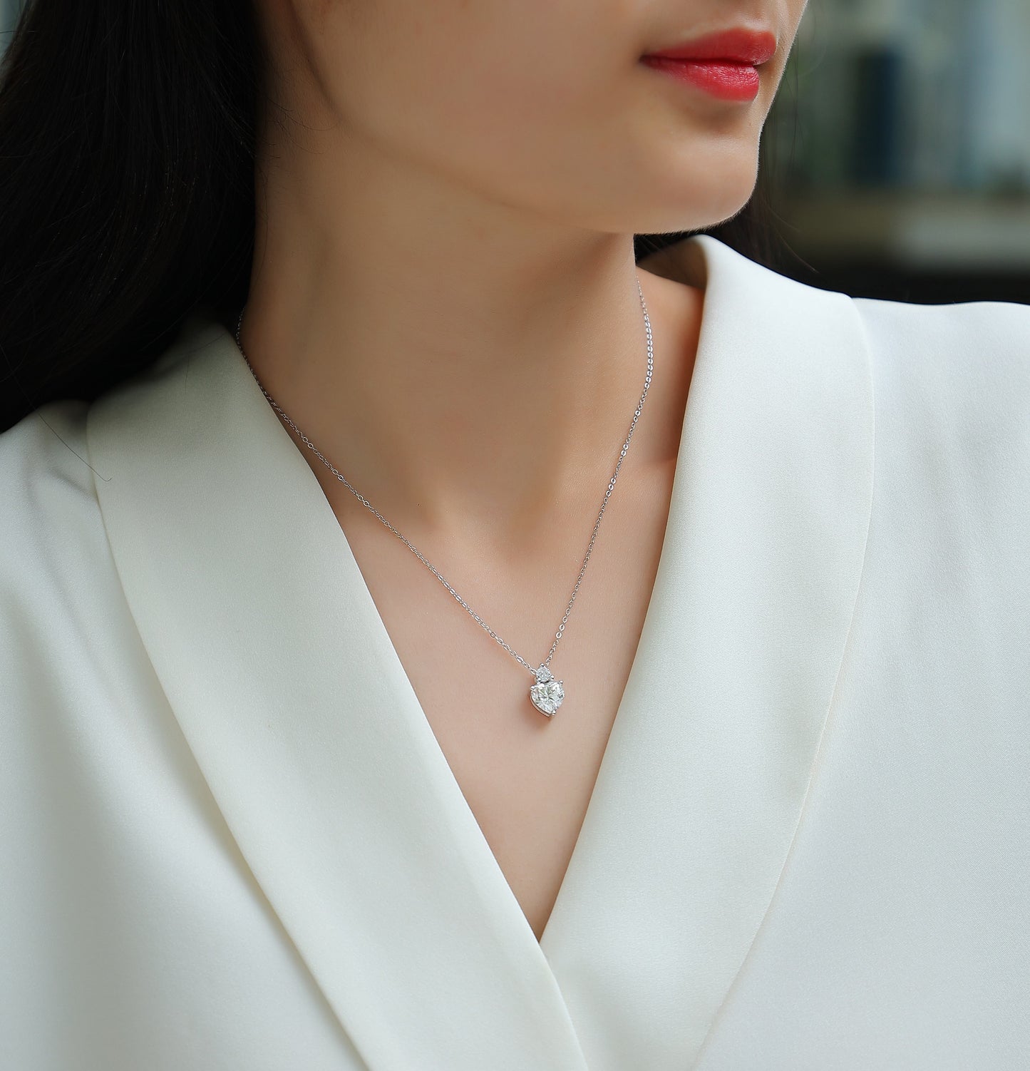 Heart Moissanite Pendant Necklace | S925 Sterling Silver, Platinum Plated