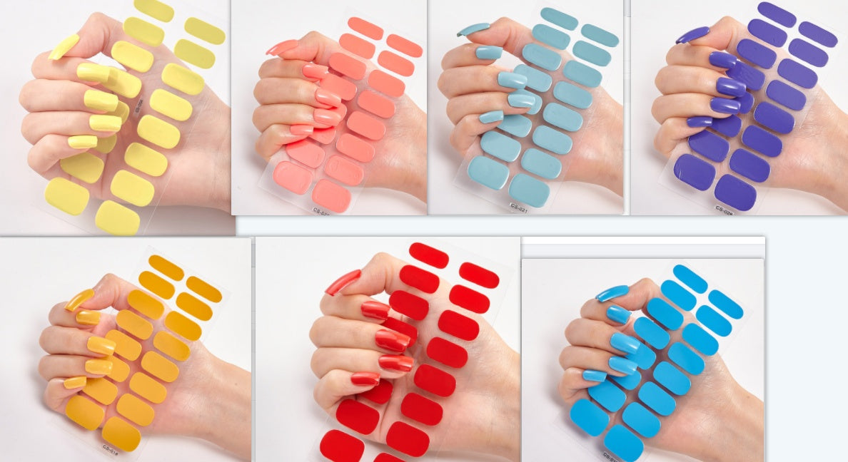 Pure Color Nail Stickers – 16 Solid Shades | Press-On Nail Art Strips