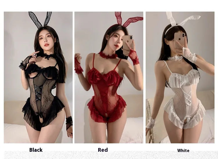 Sexy Bunny Lingerie Costume Set – Bodysuit & Stockings for Women