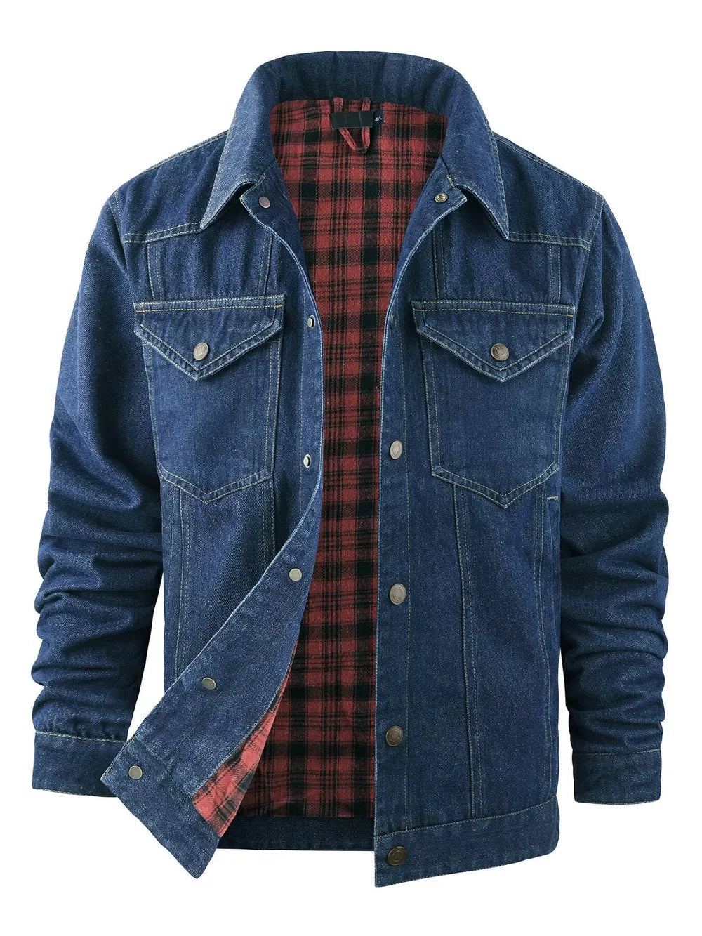 Men's Snap Button Denim Jacket – 95% Polyester, Western Style & Pocketed