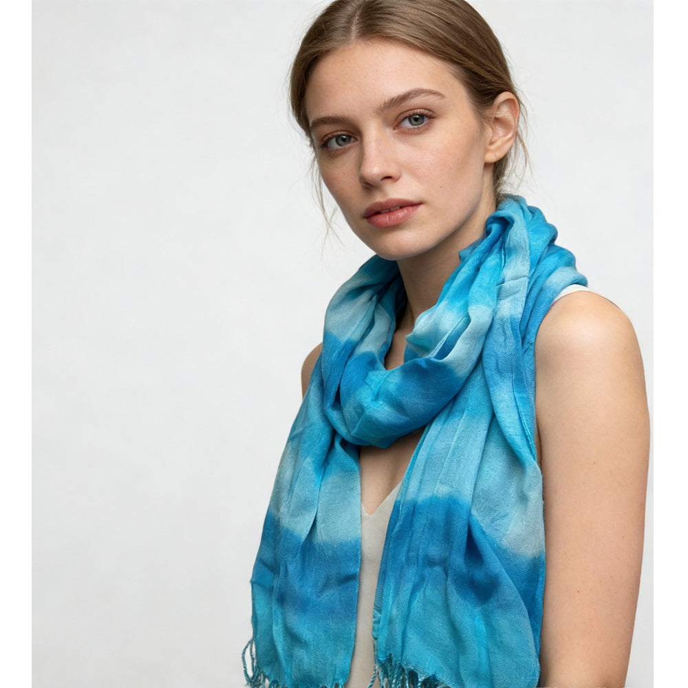 Turquoise Watercolor Scarf for Women & Men - Lightweight 67x24 Inch Wrap