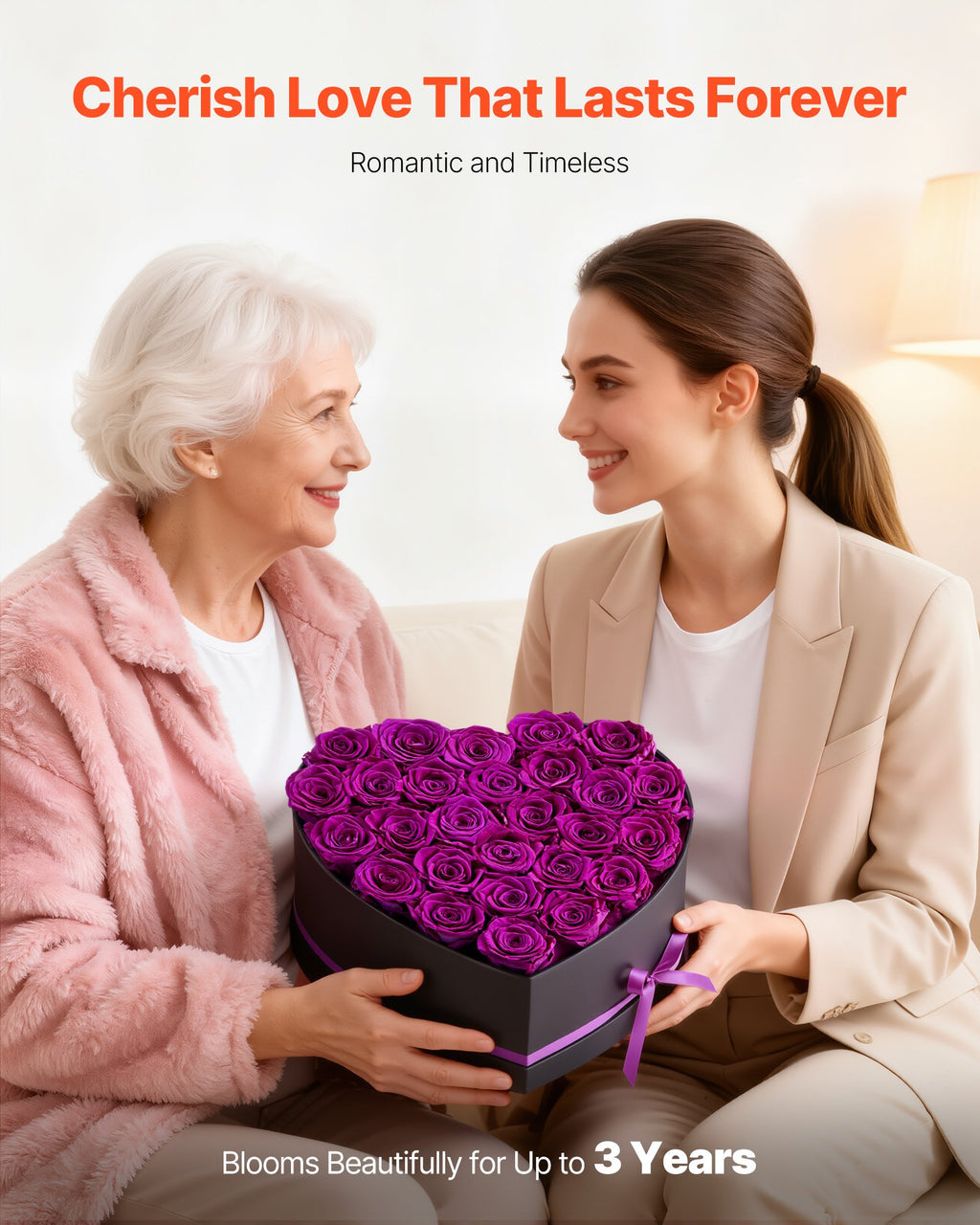 Preserved Rose Heart Box - 27 Real Eternal Roses, Luxury Forever Flowers Gift for Her