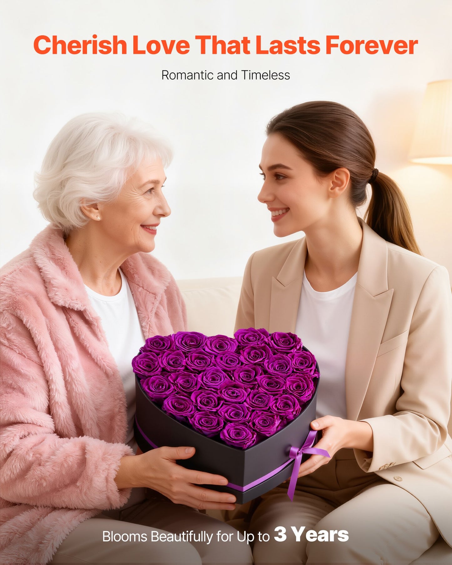 Preserved Rose Heart Box - 27 Real Eternal Roses, Luxury Forever Flowers Gift for Her