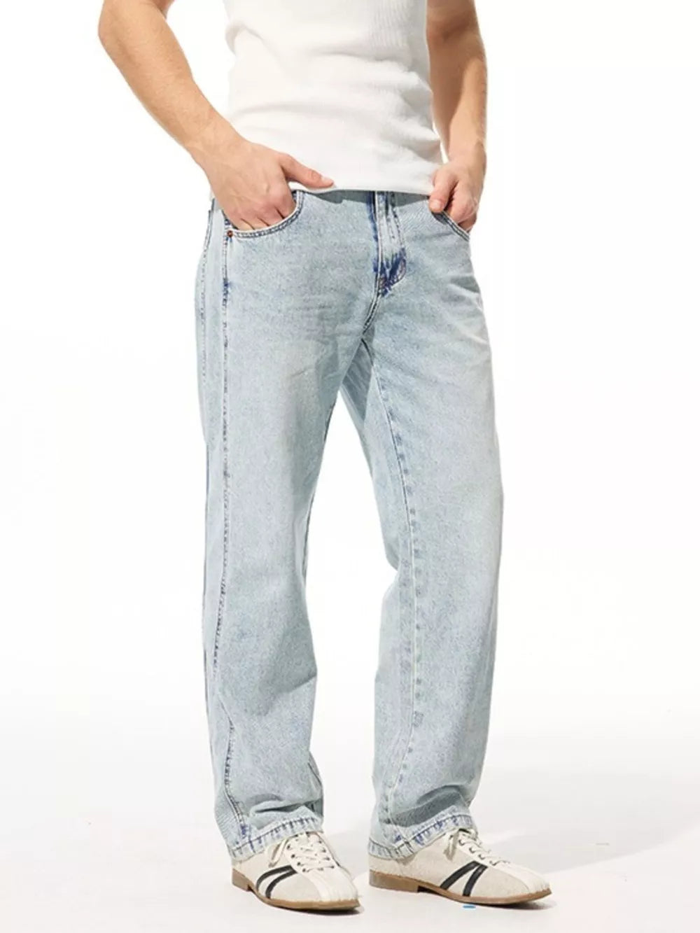 Men's Wide Leg Jeans | Cotton-Rayon Blend | Washed Finish & Slight Stretch