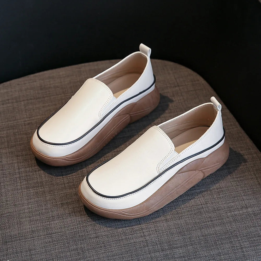 Women's Chunky Slip-On Platform Shoes | PU Leather Flat Casual Shoes – US 4–11