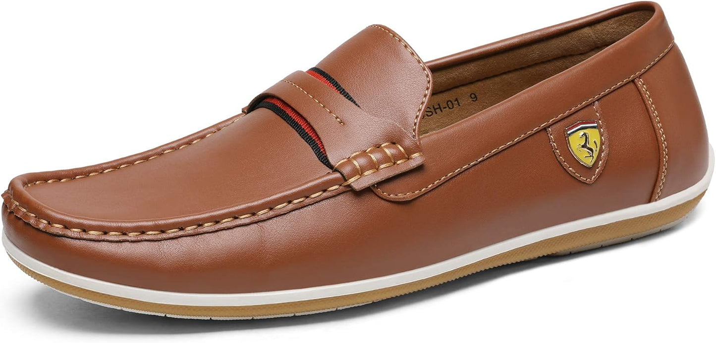 Bruno Marc Men's Bush Driving Loafers – Vegan Leather Moc Toe, Latex Cushioned Footbed