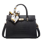 Crocodile-Embossed Leather Top Handle Handbag – Structured Medium Satchel
