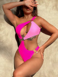 One-Shoulder Cutout Ring-Detail One-Piece Swimsuit