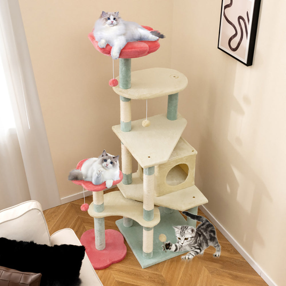 61" Luxury Cat Tree Tower | Multi-Level Flower Design, Plush Perches & Sisal Scratching Posts