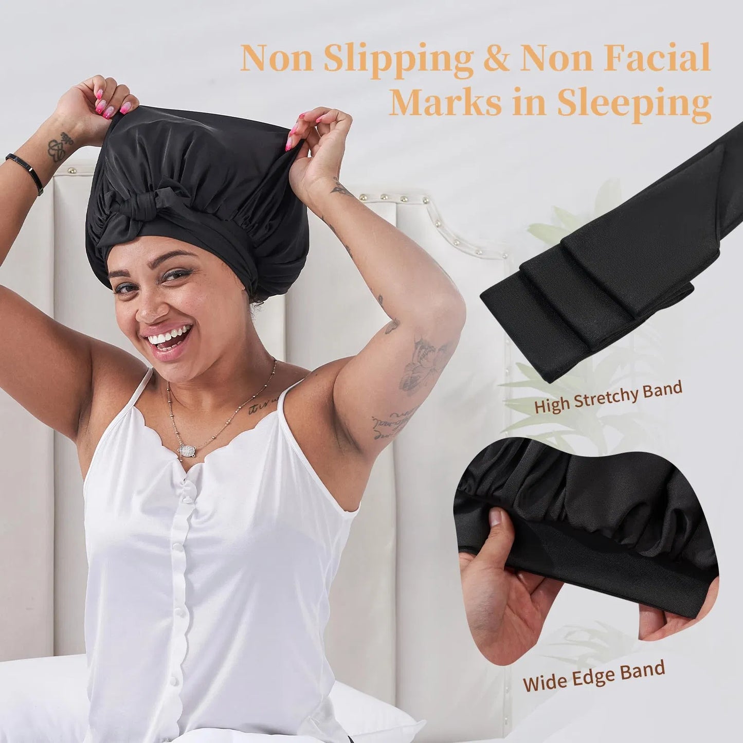 Satin Sleep Bonnet for Natural Hair – Adjustable Silk Hair Cap for All Hair Types (1A–4C)
