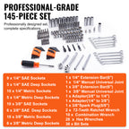 VEVOR 145-Piece Mechanics Tool Set - Professional SAE & Metric Socket Set with Storage Case