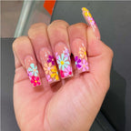 Press On Nails – Long Square Floral Design | 24pc Salon-Quality Set with Glue & Adhesive