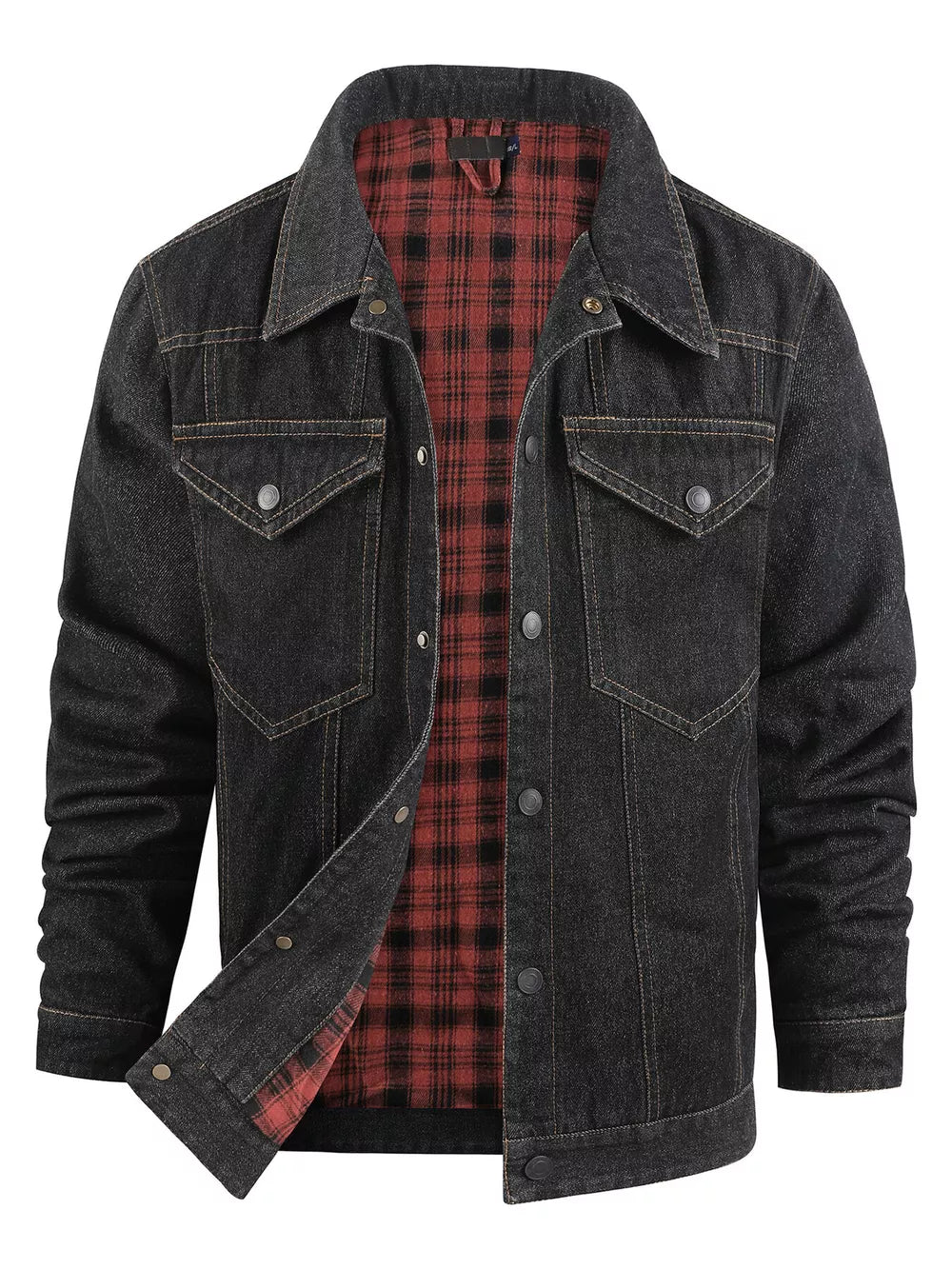 Men's Snap Button Denim Jacket – 95% Polyester, Western Style & Pocketed