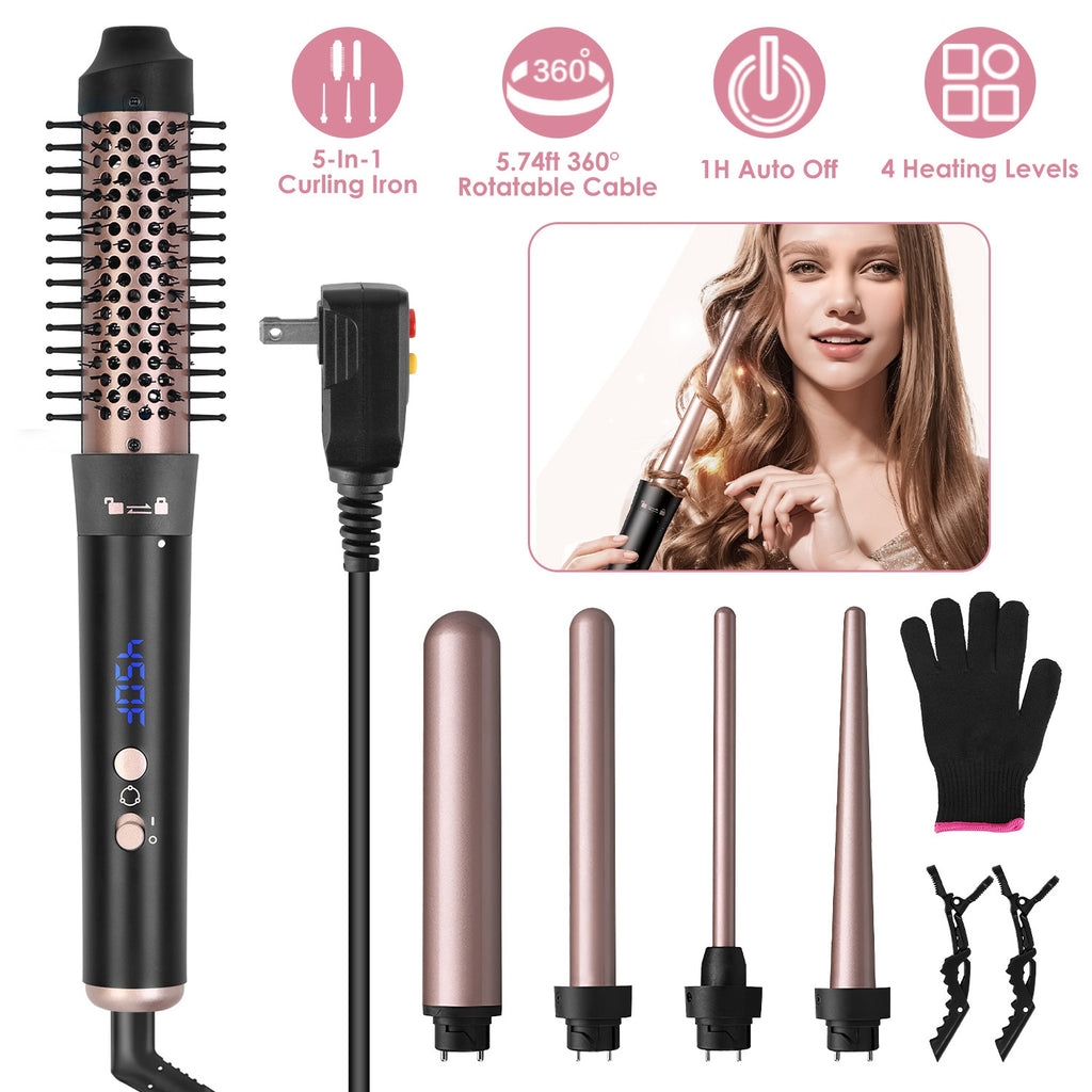 5-in-1 Professional Curling Wand Set – 4 Interchangeable Ceramic Barrels, LCD Display & Auto Shut-Off