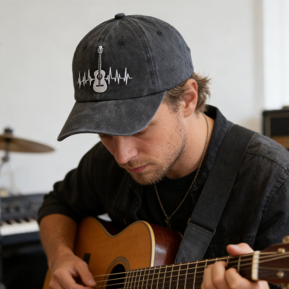 Guitar Embroidered Baseball Cap - Adjustable Cotton Hat for Music Lovers - Unisex Sun Protection Cap