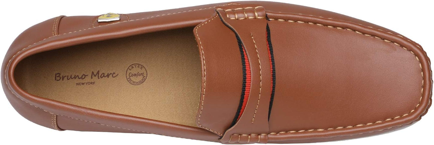 Bruno Marc Men's Bush Driving Loafers – Vegan Leather Moc Toe, Latex Cushioned Footbed