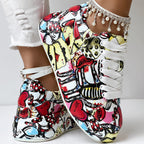 Women's Geometric Print Low-Top Sneakers | Lace-Up Casual Shoes with Thick Rubber Sole
