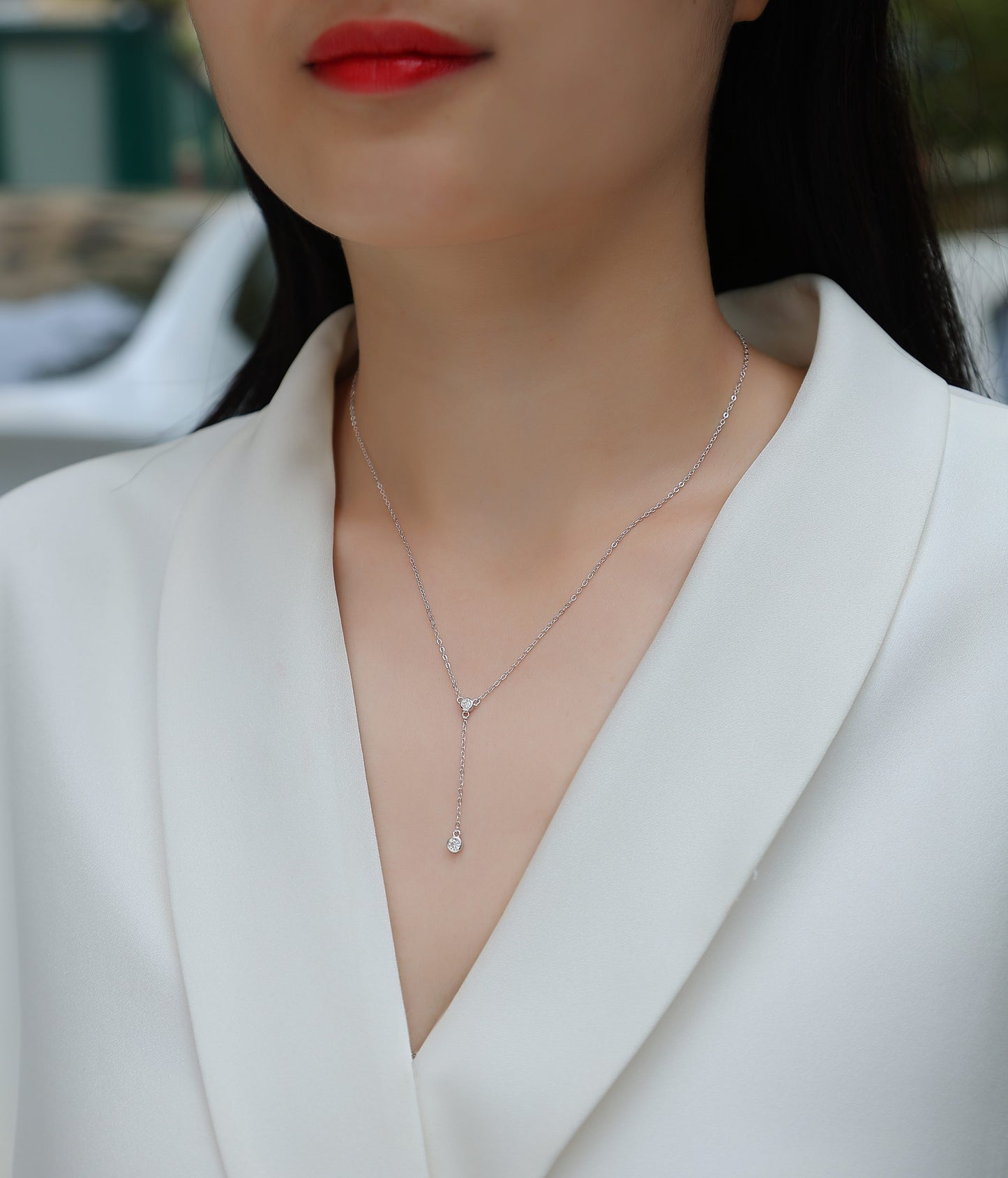 Moissanite Tassel Pendant Necklace Set | S925 Sterling Silver & Platinum Plated