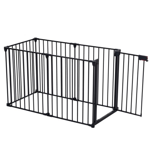 150" Adjustable Safety Gate – 6-Panel Metal Baby & Pet Fence with Walk-Through Door