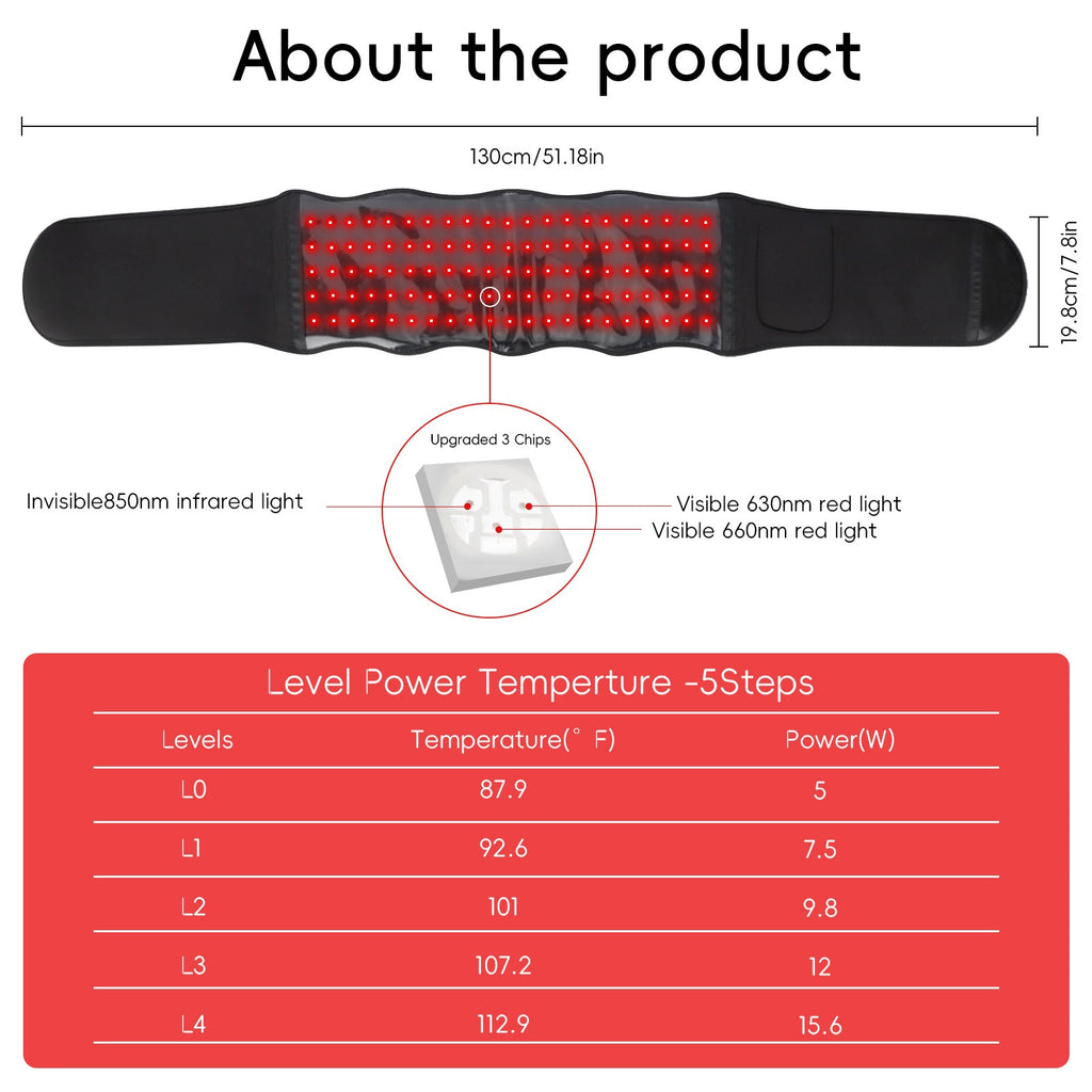 Red Light Therapy Belt – Portable Wearable Pain Relief Massage Device with 105 LED