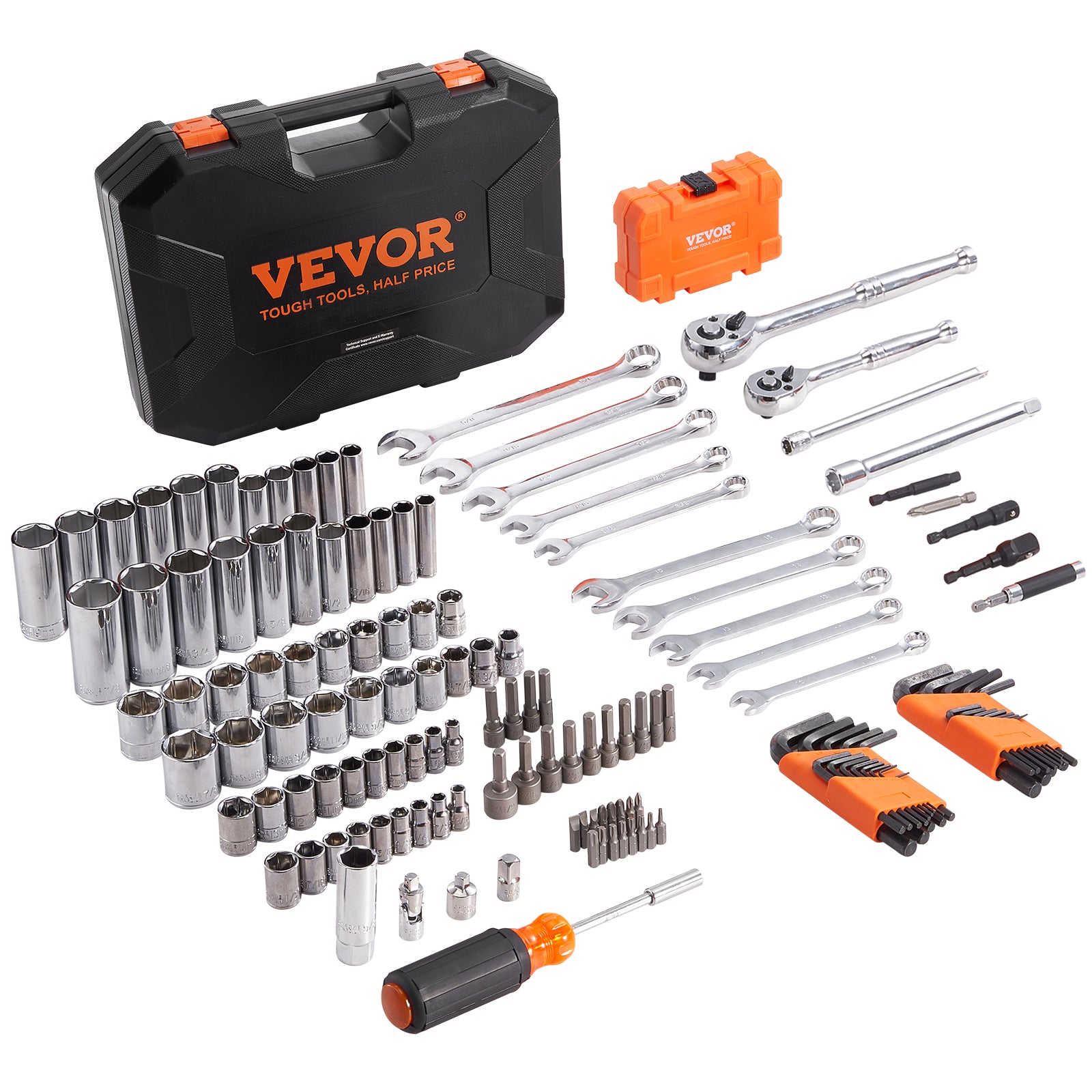 VEVOR 145-Piece Mechanics Tool Set - Professional SAE & Metric Socket Set with Storage Case