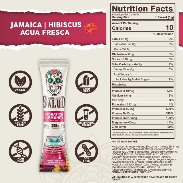 Taste Salud Hydration & Immunity Drink Mix – Jamaica Hibiscus Flavor, 1.27 oz