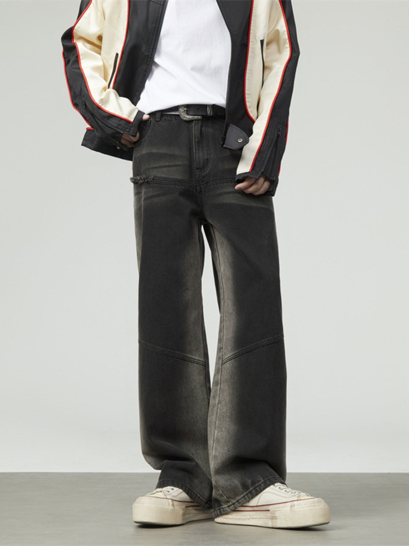 Men's Wide-Leg Jeans – Washed Cotton Blend with Slight Stretch