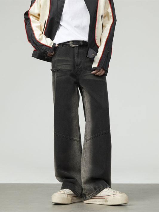 Men's Wide-Leg Jeans – Washed Cotton Blend with Slight Stretch