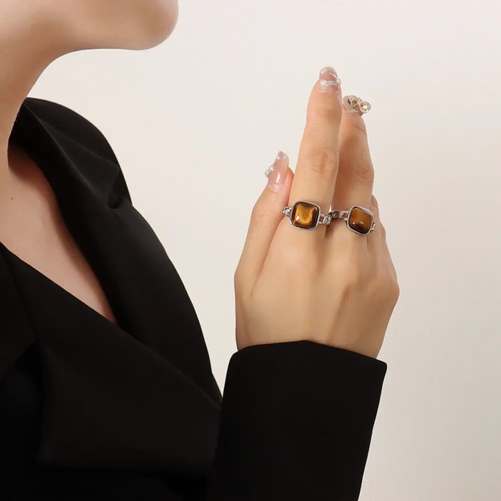 Raw Gemstone Ring | 18K Gold-Plated Titanium Steel