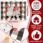 Valentine's Day Gnome Placemats Set of 4 - 17x12.5 Inch Heart Pattern Table Mats