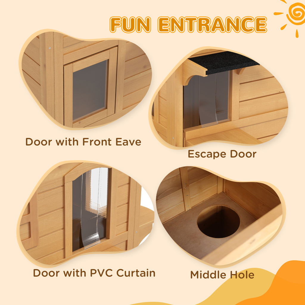 Outdoor Cat House - 2-Story Weatherproof Wooden Shelter with Escape Door & Asphalt Roof