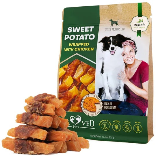 Premium Sweet Potato Chicken Wrapped Dog Treats - Grain-Free Training Snacks for All Breeds