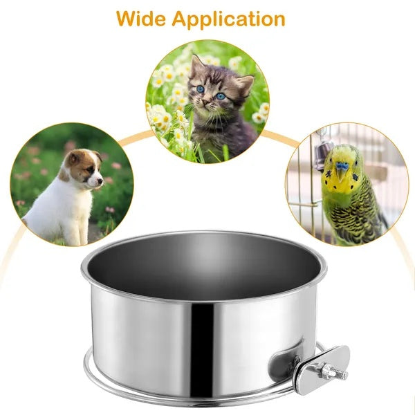 No-Spill Stainless Steel Crate Dog Bowl with Clamp Holder