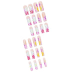 Press On Nails – Long Square Floral Design | 24pc Salon-Quality Set with Glue & Adhesive