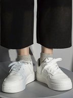 Women's Lace-Up Round Toe Platform Shoes | PU Leather Flat Platform Casual Shoes