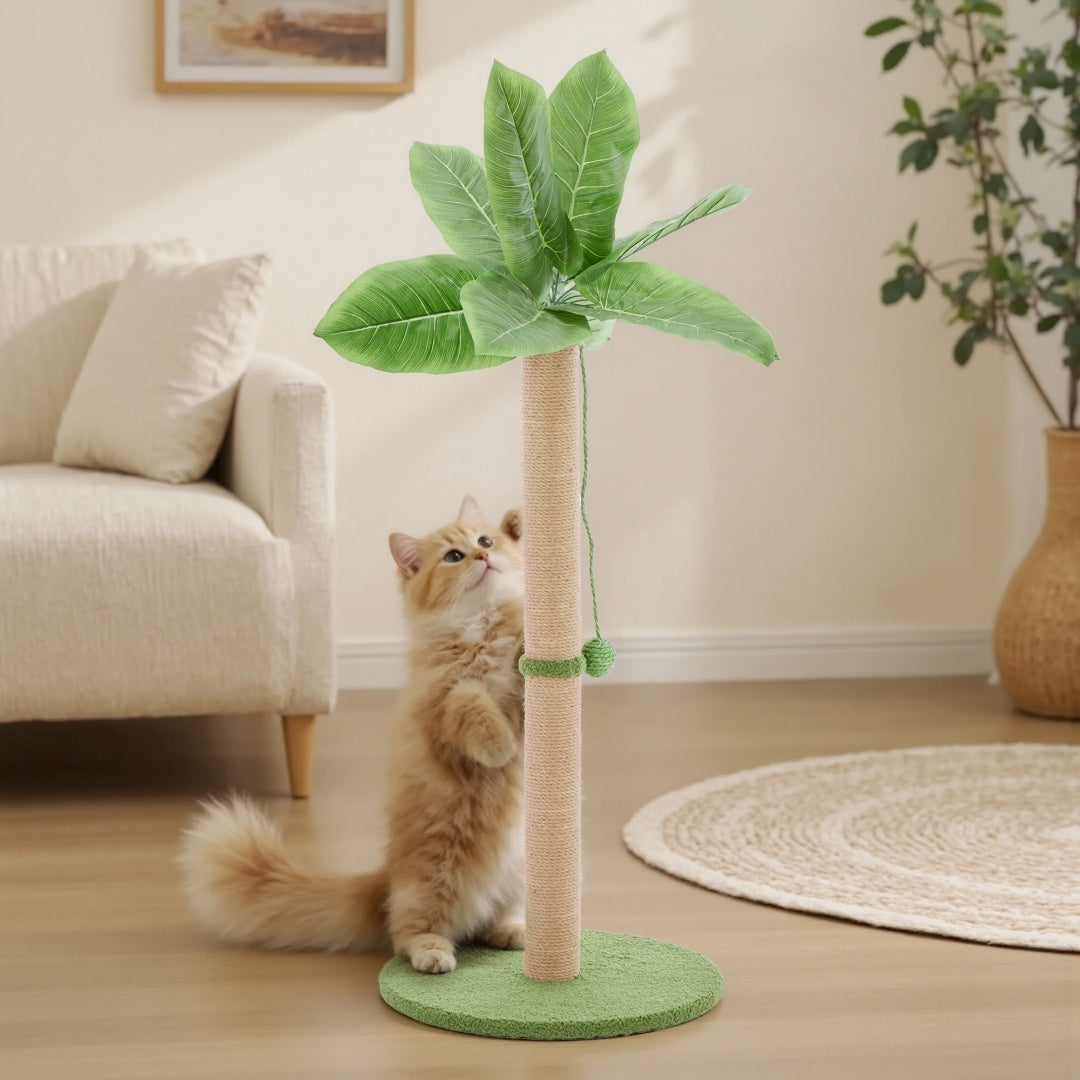 33" Tall Cat Scratching Post with Dangling Ball Toy - Palm Tree Design for Indoor Cats